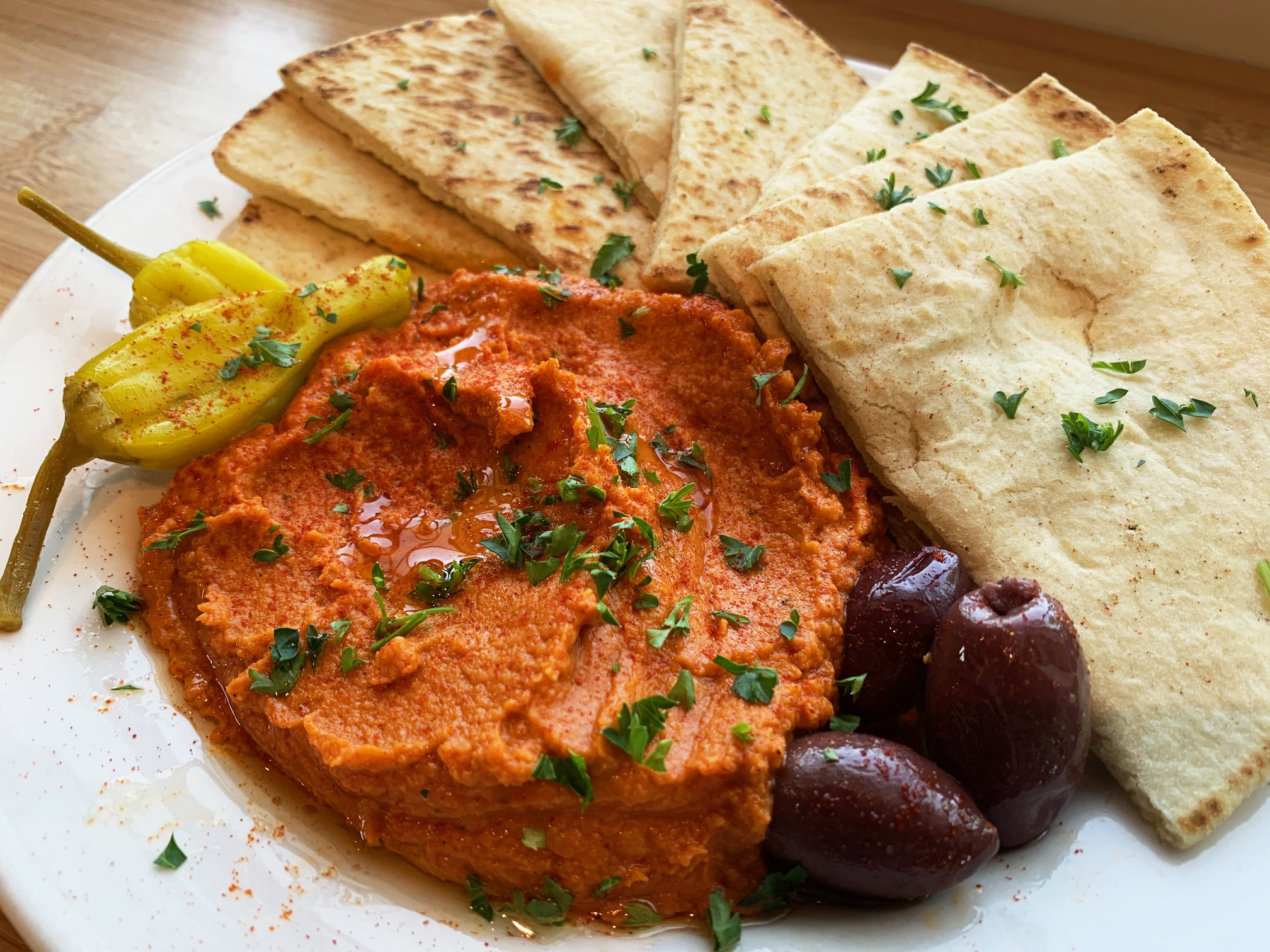 Naan bread and hummus from Artemis Mediterranean Grill