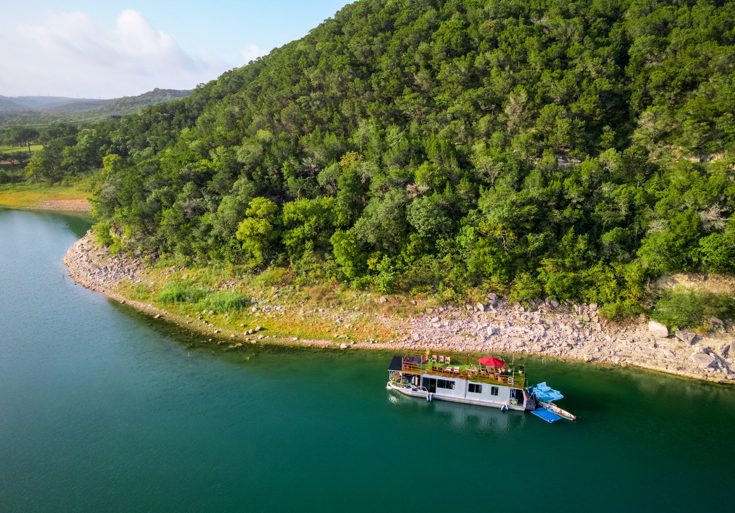 A houseboat on Lake Travis