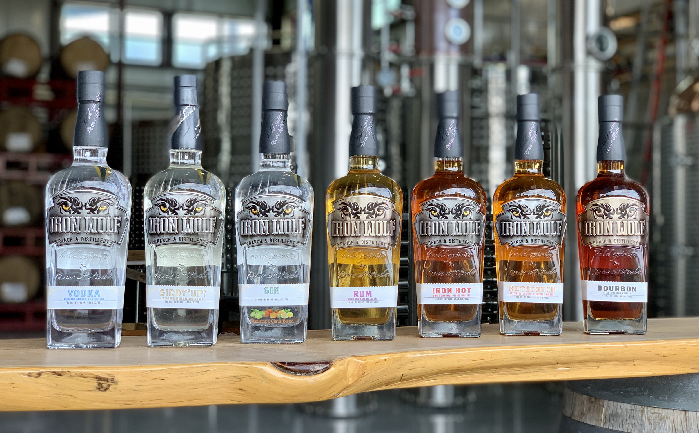 Iron Wolf Ranch and Distillery alcohol bottles