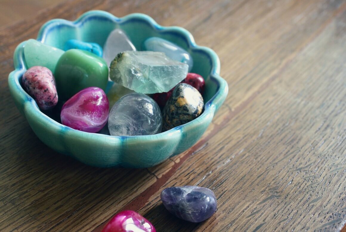 Calming crystals in a bowl