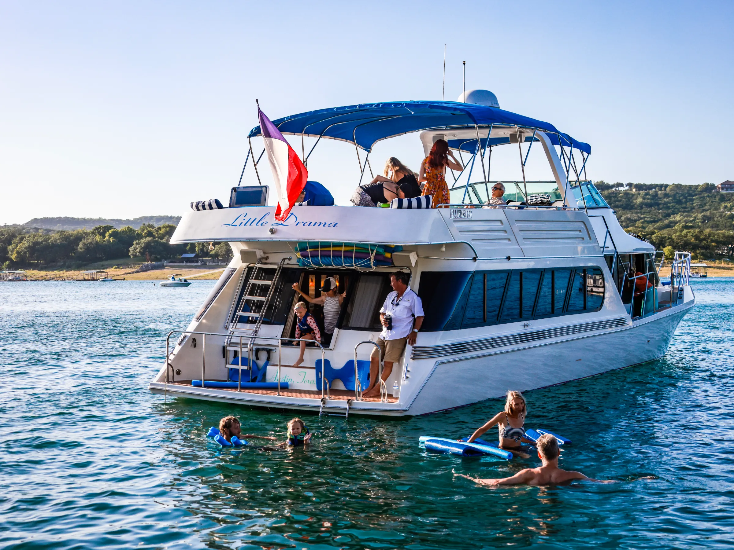 Family on a charter boat on Lake Travis