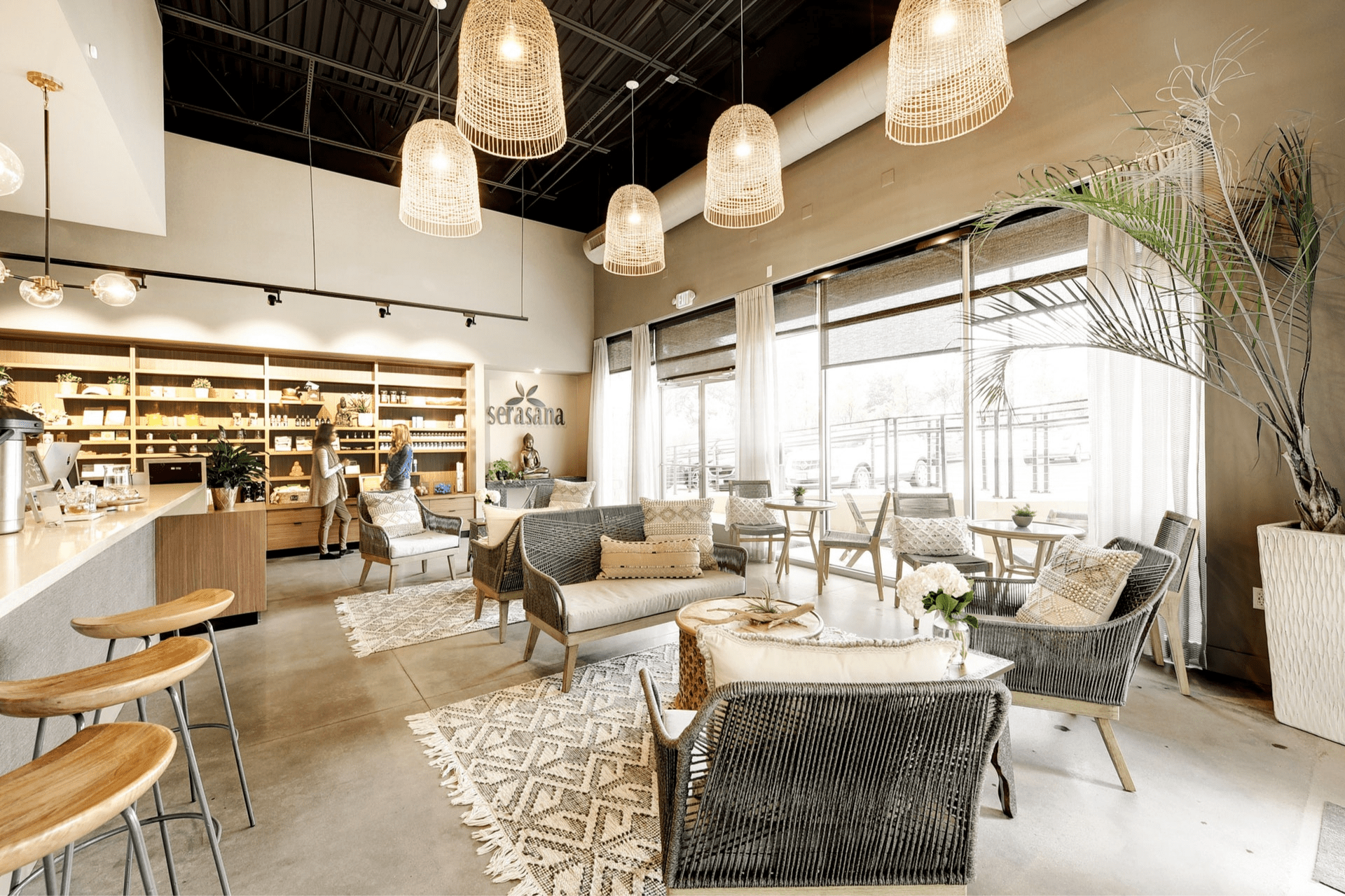 Light boho interior wellness center in Texas