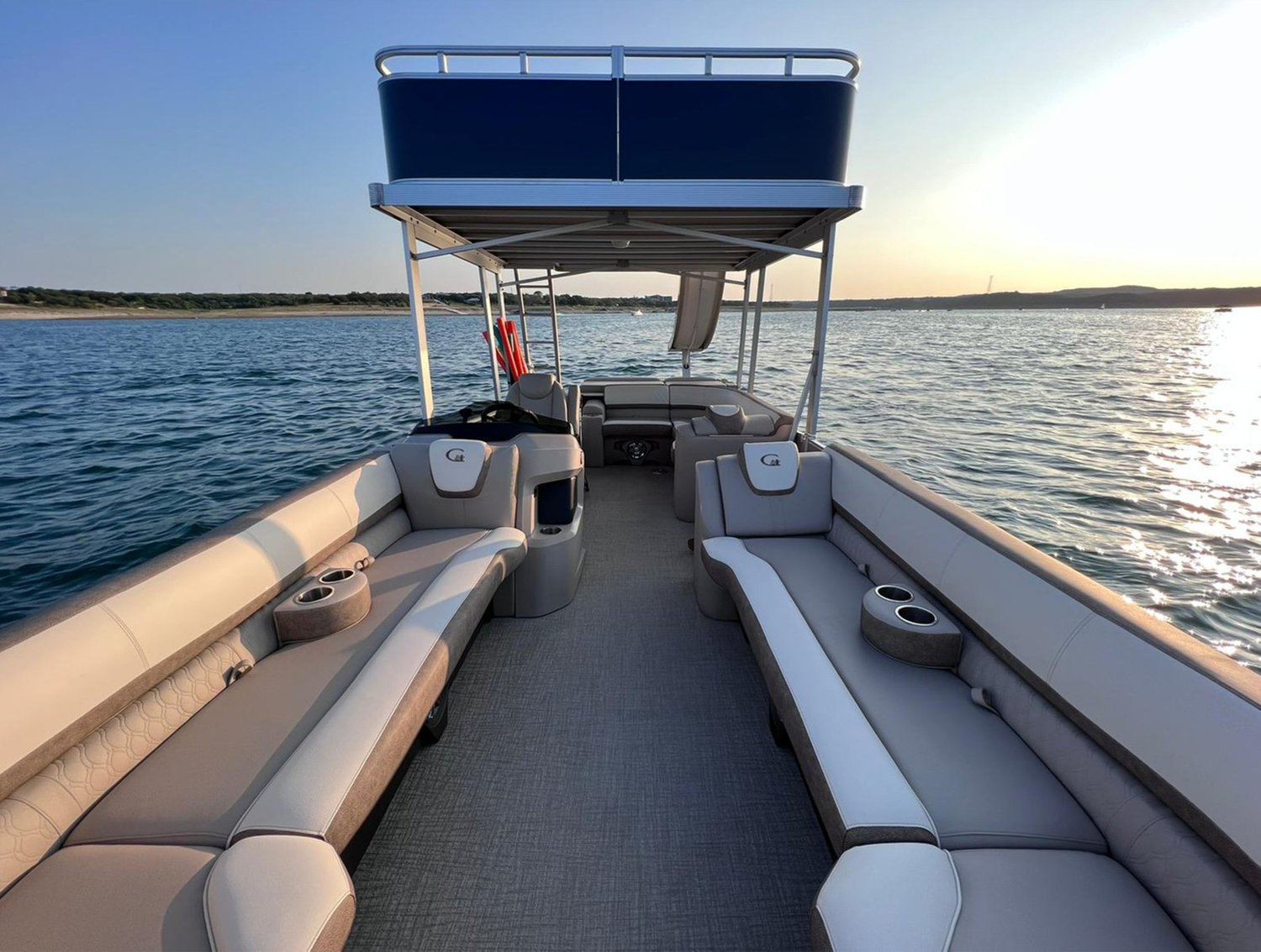 Interior of a boat on Lake Travis, Texas