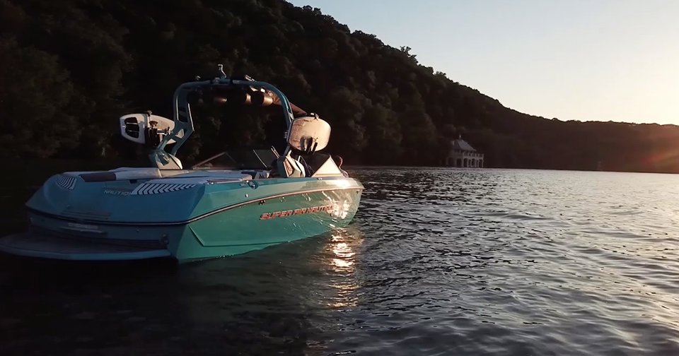 Boat on Lake Travis at Sunset