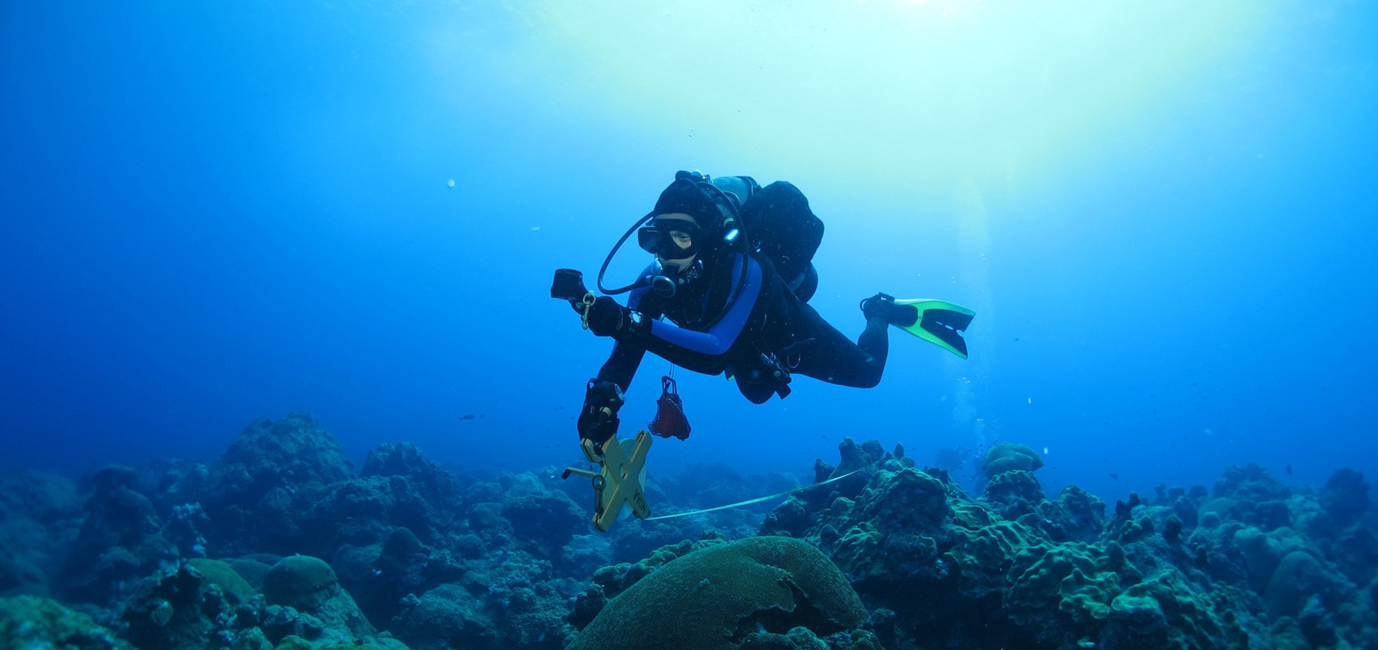 Man scuba diving in Lake Travis, Texas