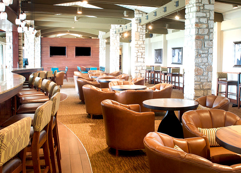 Restaurant interior with leather and wood accents